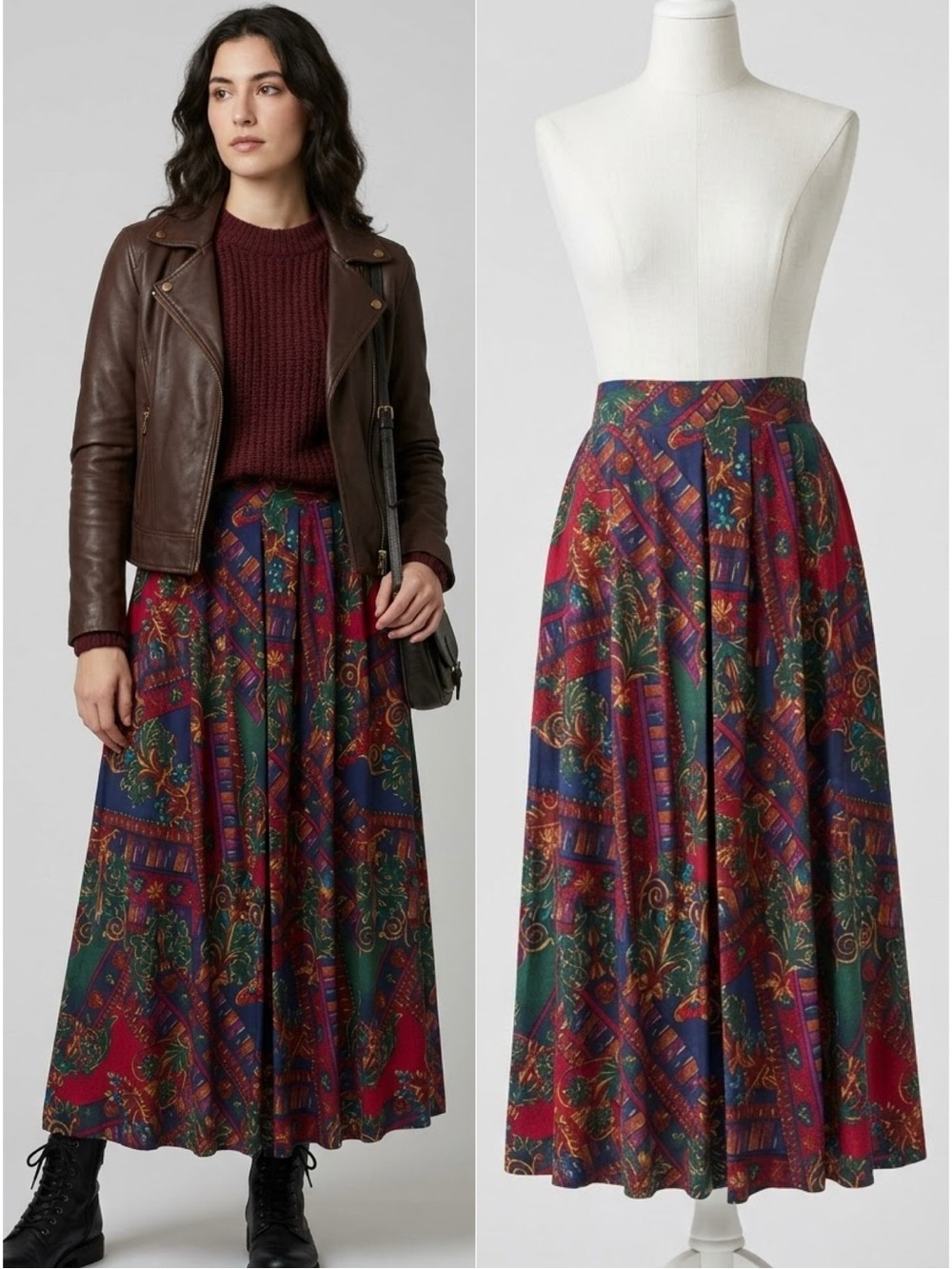 Vintage Norton McNaughton Baroque Tapestry Print Pleated Maxi Skirt Size 10